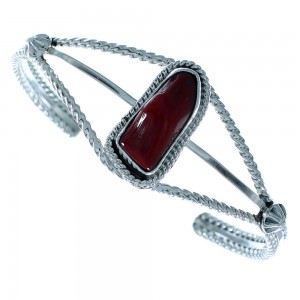 Sterling Silver Native American Coral Cuff Bracelet RX105324