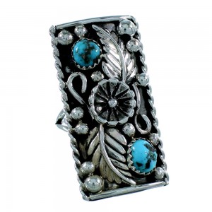 Flower And Leaf Genuine Sterling Silver Native American Turquoise Ring Size 6-3/4 SX105884