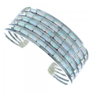 Sterling Silver Opal Inlay Zuni Indian Cuff Bracelet RX107145