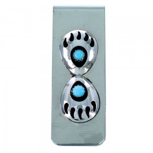 Sterling Silver And Turquoise Navajo Bear Paw Money Clip SX107277