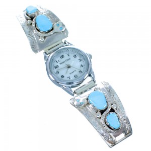 Zuni Sterling Silver Snake Effie Calavaza Turquoise Watch SX107573