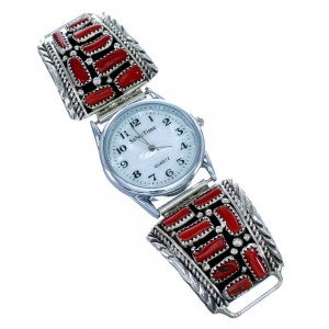 Genuine Sterling Silver Coral Navajo Watch SX107580