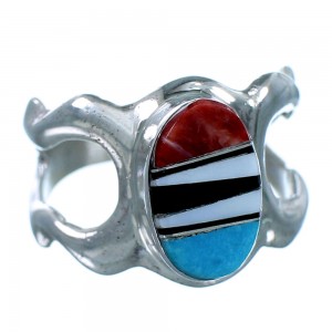 Sterling Silver Navajo Multicolor Inlay Ring Size 7-1/2 RX110166