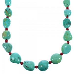 Turquoise Coral Sterling Silver Native American Bead Necklace BX116288