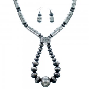 Old Pawn Style Sterling Silver Navajo Bead Necklace And Earrings Set SX108320