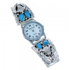 Turquoise Buffalo Sterling Silver Navajo Watch RX108567