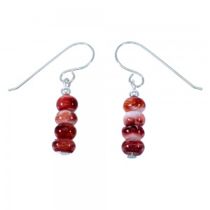 American Indian Genuine Sterling Silver Red Oyster Shell Bead Hook Dangle Earrings RX108657