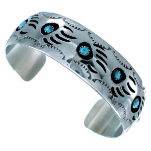 turquoise Native American cuff bracelet Navajo bear paw silver bracelet