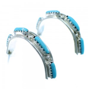 Turquoise And Sterling Silver Zuni Indian Post Hoop Earrings SX110068
