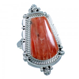 Sterling Silver Navajo Red Oyster Shell Ring Size 10 RX110905