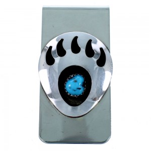 Turquoise Bear Paw Navajo Sterling Silver Money Clip SX111263