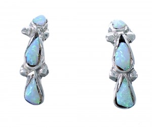 Zuni Blue Opal Sterling Silver Half-Ring Post Earrings Bryce Vacit 