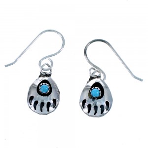 American Indian Authentic Sterling Silver Turquoise Bear Paw Hook Dangle Earrings SX106071