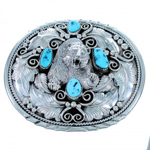 Turquoise Navajo Bear Sterling Silver Belt Buckle RX111646