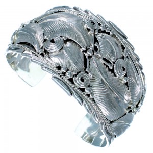 Navajo Sterling Silver Scalloped Leaf Cuff Bracelet SX113846