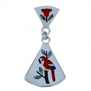 Multicolor Sterling Silver Zuni Parrot And Flower Pendant RX113783