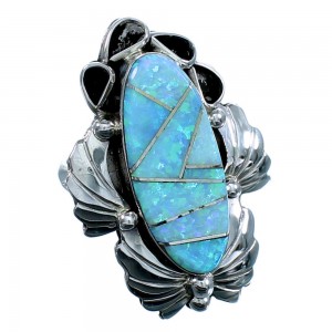 Navajo Indian Blue Opal Inlay Sterling Silver Ring Size 8-1/2  LX113805