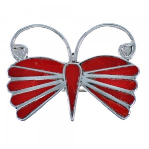 Sterling Silver Zuni Coral Inlay Butterfly Pin Pendant SX115578