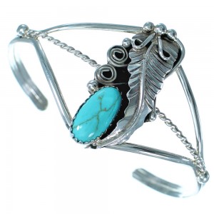 Sleek Sterling Silver Turquoise Native American Leaf Cuff Bracelet ZX116049