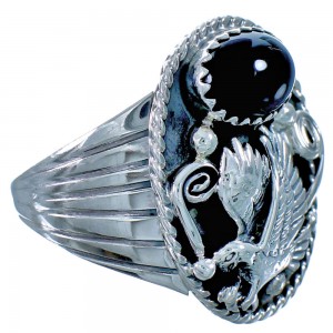 Navajo Indian Sterling Silver Onyx Eagle Ring Size 11-1/2 BX116115