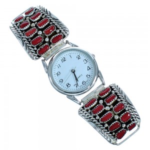 Sterling Silver Coral Navajo Stretch Watch ZX116287
