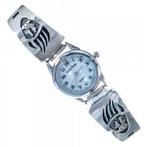 Sterling Silver Overlay Bear Paw Navajo Watch ZX116690