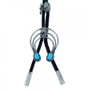 Navajo Sterling Silver And Turquoise Naja Horse Bolo Tie BX116750