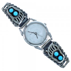 Turquoise Bear Paw Old Pawn Style Sterling Silver Stretch Watch RX117288