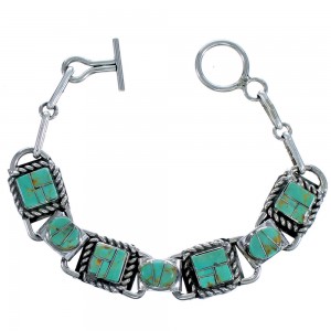 Sterling Silver Turquoise Navajo Indian Link Bracelet RX117235