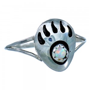 Sterling Silver Opal Bear Paw Navajo Ring Size 8-3/4 RX117473