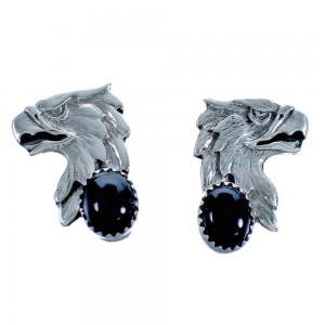Onyx And Sterling Silver Navajo Eagle Post Earrings DX117261