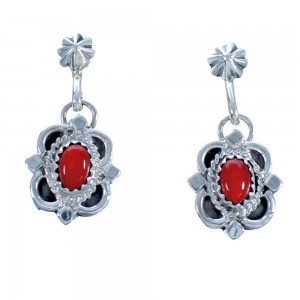 Sterling Silver American Indian Coral Post Dangle Earrings DX117293