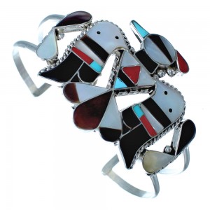 Silver Thunderbird Multicolor Inlay Zuni Indian Cuff Bracelet RX117414