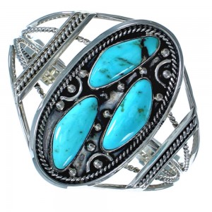 Navajo Genuine Sterling Silver And Turquoise Cuff Bracelet CB118196