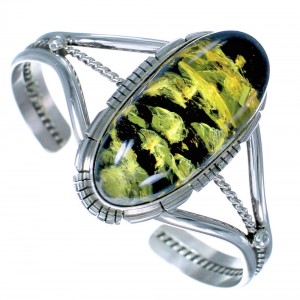 Native American Sterling Silver Amber Cuff Bracelet EA118233
