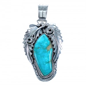 Turquoise Leaf Sterling Silver Navajo Pendant BX118576