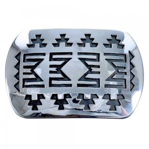 Traditional Navajo Patterned Genuine Sterling Silver Belt Buckle CB118425