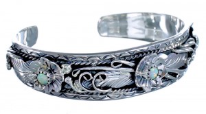 Flower Opal and Sterling Silver Navajo Cuff Bracelet CB118231
