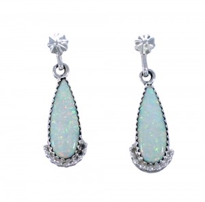 Native American Sterling Silver Post Dangle Opal Tear Drop Earrings EA118288