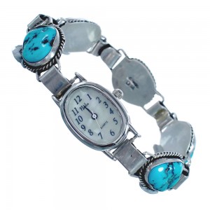 Native American Turquoise and Twisted Sterling Silver Link Watch CB118262