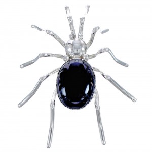 Black Onyx Sterling Silver Native American Spider Pin CB118377