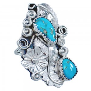Navajo Turquoise Sterling Silver Flower Ring Size 8-1/4 CB118691