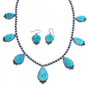 Sterling Silver Turquoise Navajo Bead Necklace Set BX118910