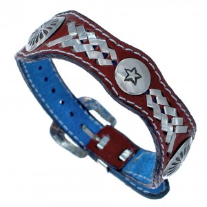 Authentic Sterling Silver Star Navajo Leather Bracelet RX118909