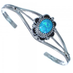 Blue Opal Sterling Silver Native American Cuff Bracelet RX119299