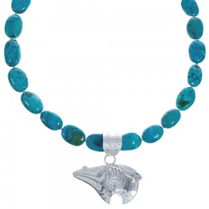 Turquoise Sterling Silver Bear And Arrow Navajo Bead Necklace Set BX119061
