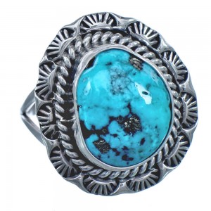 Sterling Silver Turquoise Navajo Ring Size 7-3/4 BX119236