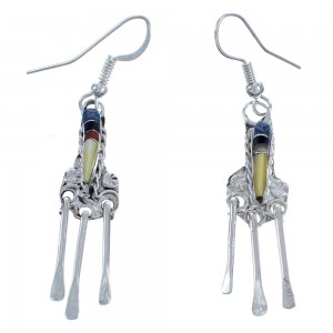 Zuni Multicolor Inlay Sterling Silver Hook Dangle Earrings BX119020