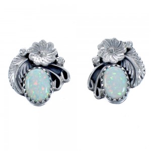 Navajo Opal Sterling Silver Flower Leaf Post Earrings BX119042