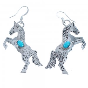 Sterling Silver Turquoise Horse Navajo Hook Dangle Earrings BX119636